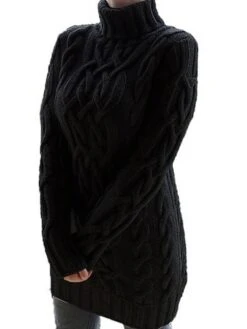 Women‘s Sweater Dress Winter Dress Pullover Knitted Solid Color Basic Casual Chunky Long Sleeve Sweater Cardigans Turtleneck Fall Winter White Black Purple / Regular Fit / Going Out -Tesla Style auoldk1646278222040