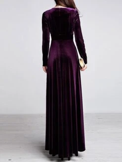 Women‘s Party Dress Wedding Guest Dress Velvet Dress Long Dress Maxi Dress Black Wine Royal Blue Long Sleeve Pure Color Ruched Fall Spring V Neck Fashion Party Winter Dress Evening Party 2023 S M L XL -Tesla Style auphlj1664516296772