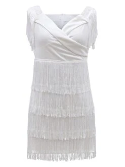 Women‘s Wedding Guest Dress Party Dress Fringe Dress Homecoming Dress Mini Dress Black White Sleeveless Pure Color Tassel Fringe Fall Spring Summer V Neck Fashion Birthday 2023 S M L XL -Tesla Style aurqjs1635925838863