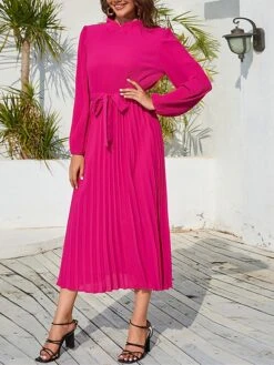 Women's Work Dress Swing Dress Black Dress Fashion Midi Dress Lace Up Ruched Crew Neck Long Sleeve Plain Loose Fit Black Blue Green Fall Winter S M L XL XXL -Tesla Style avcyqj1693300623579