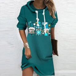 Women's Christmas Hoodie Dress Shift Dress Mini Dress Black And White Green Black Blue Pink Wine Red Gray White Long Sleeve Snowman Snowflake Print Winter Fall Hooded Vacation Casual 2022 S M L XL -Tesla Style avotta1667282203052