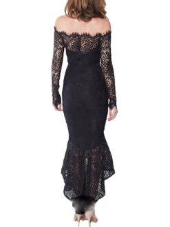 Women‘s Cocktail Party Dress Wedding Guest Dress Lace Dress Midi Dress Black White Wine Long Sleeve Pure Color Lace Winter Fall Autumn Off Shoulder Elegant Winter Dress Fall Dress 2023 S M L XL -Tesla Style avvneu1635409558916