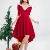 Women's Christmas Swing Dress Party Dress Midi Dress Red Half Sleeve Santa Claus Cold Shoulder Plus High Low Faux Fur Trim Winter Fall V Neck Vintage Elegant Sexy Party Christmas 2022 S M L XL XXL -Tesla Style avzmvh1630917697887