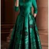 Women‘s Emerald Green Dress Midi Dress Green 3/4 Length Sleeve Floral Print Summer Spring V Neck Fashion 2023 3XL -Tesla Style awblzo1663836539245