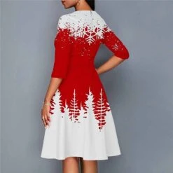 Women's Christmas Work Dress Swing DressKnee Length Dress Green Blue Purple Yellow Red Black 3/4 Length Sleeve Santa Claus Tree Snowflake Print Fall Winter Crew Neck Elegant Modern 2022 S -Tesla Style awxpvz1665293379180