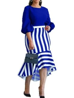 Women's Work Dress Casual Dress Semi Formal Dress Fashion Office Daily Workfashion Midi Dress Asymmetrical Print Crew Neck Long Sleeve Stripe Regular Fit Black Blue Fall Winter S M L XL XXL -Tesla Style axoggx1695267342054