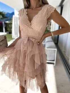 Women's Party Dress Lace Dress Homecoming Dress Midi Dress Black White Pink Sleeveless Pure Color Lace Summer Spring V Neck Vacation Vacation Spring Dress Slim 2023 S M L XL -Tesla Style ayoiqf1678073208396