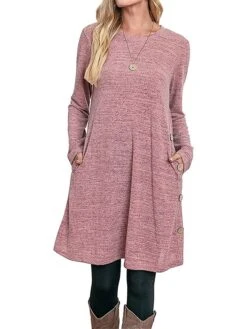 Women's Work Dress Casual Dress A Line Dress Fashion Daily Mini Dress Button Pocket Crew Neck Long Sleeve Plain Loose Fit Black Pink Gray Fall Winter S M L XL XXL -Tesla Style ayuctp1697185366271