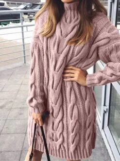 Women's Sweater Dress Winter Dress Jumper Dress Mini Dress Ribbed Outdoor Daily Holiday Fashion Streetwear Turtleneck Long Sleeve 2023 Loose Fit Black Pink Blue Color S M L XL XXL Size -Tesla Style ayvafv1693987767044