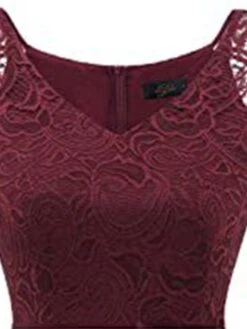 Women's Party Dress Homecoming Dress Cocktail Dress Midi Dress Wine Dark Blue Sleeveless Pure Color Lace Summer Spring V Neck Fashion Wedding Guest Birthday Vacation 2023 S M L XL 2XL -Tesla Style azbrvh1678950782495