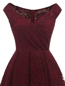 Women‘s Semi Formal Party Dress Homecoming Dress Lace Dress A Line Dress Knee Length Dress Pink Wine Khaki Sleeveless Pure Color Lace Winter Fall Off Shoulder Wedding Guest 2023 S M L XL XXL -Tesla Style azfkxy1660213496363