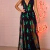 Women‘s Party Dress Sequin Dress Wedding Guest Dress Long Dress Maxi Dress Black Gold Green Sleeveless Flower Sequins Sparkly Glitter Spring Fall Winter Spaghetti Strap Fashion Winter Dress -Tesla Style azlpgi1692787536840