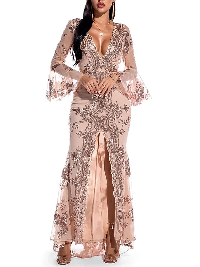Women's Prom Dress Party Dress Sequin Dress Long Dress Maxi Dress Black Gold Long Sleeve Floral Sequins Spring Fall Winter V Neck Fashion Party Winter Dress Wedding Guest 2023 S M L XL 5 Women's Prom Dress Party Dress Sequin Dress Long Dress Maxi Dress Black Gold Long Sleeve Floral Sequins Spring Fall Winter V Neck Fashion Party Winter Dress Wedding Guest 2023 S M L XL - Image 3