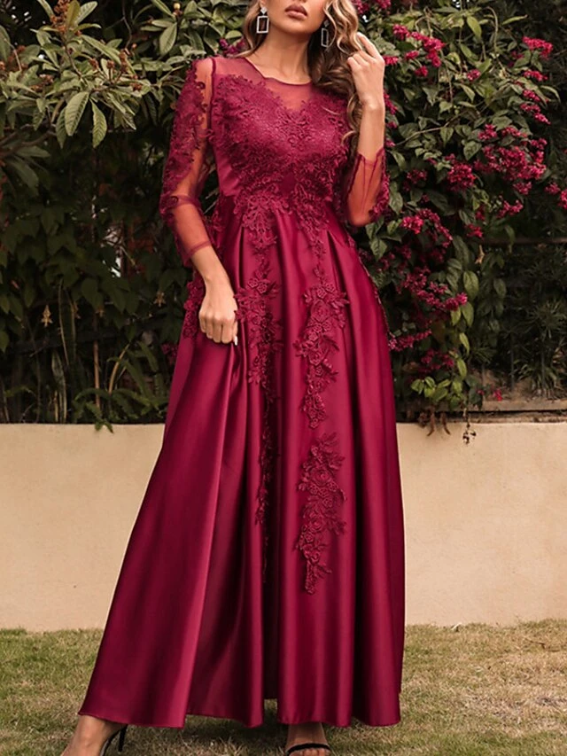 Women's Prom Dress Party Dress Lace Dress Long Dress Maxi Dress Red 3/4 Length Sleeve Pure Color Lace Spring Fall Winter Crew Neck Fashion Party Winter Dress Birthday 2023 S M L XL XXL 8 Women's Prom Dress Party Dress Lace Dress Long Dress Maxi Dress Red 3/4 Length Sleeve Pure Color Lace Spring Fall Winter Crew Neck Fashion Party Winter Dress Birthday 2023 S M L XL XXL - Image 6