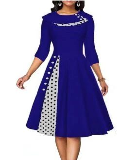 Women's Casual Dress Work Dress Swing Dress Midi Dress Army Green Red Royal Blue 3/4 Length Sleeve Polka Dot Print Fall Winter Round Neck Stylish 2023 S M L XL XXL 3XL