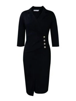 Women's Work Dress Blazer Dress Sheath Dress Fashion Winter Dress Office Daily Midi Dress Ruched Button Shirt Collar Long Sleeve Plain Regular Fit Black Red Green Fall Winter S M L XL XXL -Tesla Style bbkhci1695267071528