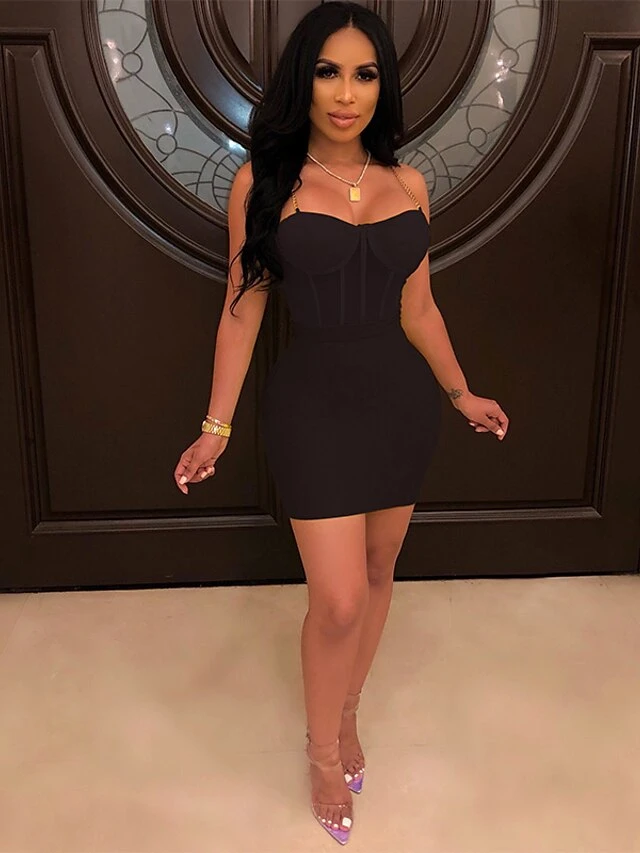 Women's Party Dress Strap Dress Green Dress Mini Dress Black Yellow Fuchsia Sleeveless Pure Color Mesh Summer Spring Square Neck Hot Party Spring Dress Slim 2022 S M L XL 5 Women's Party Dress Strap Dress Green Dress Mini Dress Black Yellow Fuchsia Sleeveless Pure Color Mesh Summer Spring Square Neck Hot Party Spring Dress Slim 2022 S M L XL - Image 3