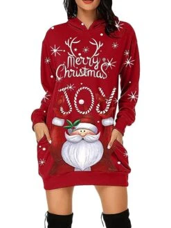 Women's Casual Dress Christmas Dress Hoodie Dress Letter Print Pocket Print Hooded Mini Dress Active Fashion Outdoor Christmas Long Sleeve Loose Fit Light Pink Black Red Fall S M L XL XXL -Tesla Style bblxax1694153249748