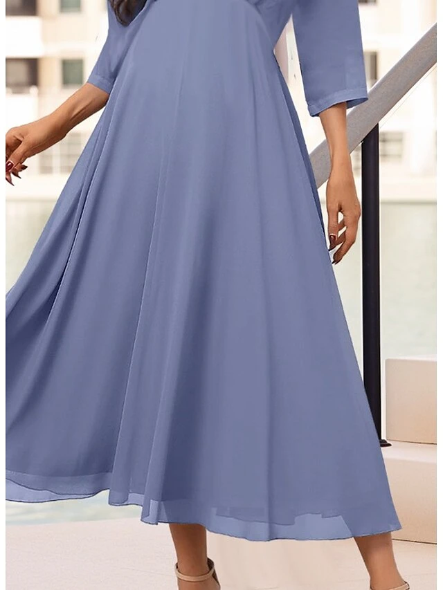 Women's Prom Dress Party Dress Wedding Guest Dress Long Dress Maxi Dress Blue 3/4 Length Sleeve Pure Color Lace Spring Fall Winter V Neck Fashion Wedding Guest Evening Party 2023 S M L XL XXL 3XL 7 Women's Prom Dress Party Dress Wedding Guest Dress Long Dress Maxi Dress Blue 3/4 Length Sleeve Pure Color Lace Spring Fall Winter V Neck Fashion Wedding Guest Evening Party 2023 S M L XL XXL 3XL - Image 5