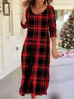 Women's Work Dress Casual Dress A Line Dress Fashion Winter Dress Daily Midi Dress Print Crew Neck Long Sleeve Floral Geometric Regular Fit Wine Red Green Fall Winter S M L XL XXL -Tesla Style bbrnvc1694660963296