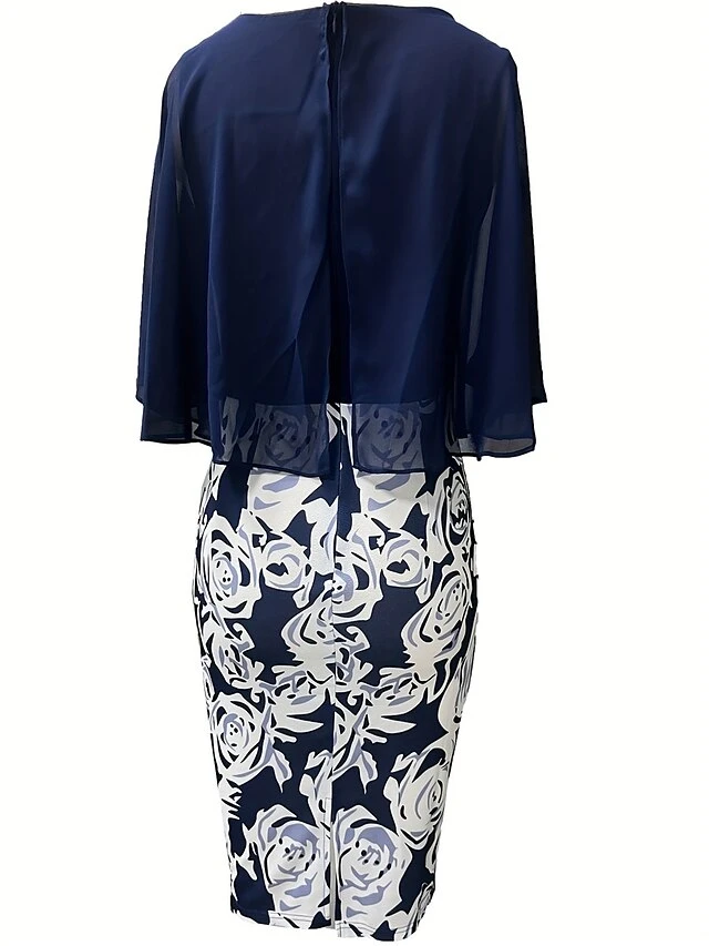 Women's Work Dress Sheath Dress Semi Formal Dress Fashion Midi Dress Print Crew Neck Half Sleeve Floral Slim Pink Navy Blue Fall S M L XL XXL 4 Women's Work Dress Sheath Dress Semi Formal Dress Fashion Midi Dress Print Crew Neck Half Sleeve Floral Slim Pink Navy Blue Fall S M L XL XXL - Image 2