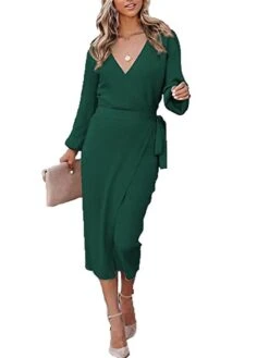 Women's Sweater Dress Jumper Dress Casual Dress Midi Dress Warm Pure Color Outdoor Casual Daily Going Out V Neck Long Sleeve Lace Up 2023 Slim Black White Green S M L XL XXL 3XL -Tesla Style bchghs1695030483303