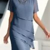 Women's Work Dress Sheath Dress Chiffon Dress Fashion Midi Dress Layered Crew Neck Short Sleeve Plain Loose Fit Wine Blue Green Summer Spring S M L XL XXL