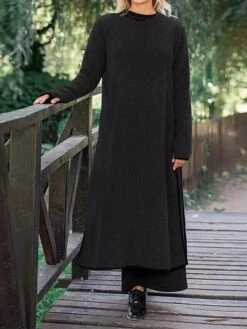 Women's Casual Dress Sweatshirt Dress Midi Dress Active Fashion Outdoor Going Out Weekend Crew Neck Pure Color Regular Fit ArmyGreen Black Dark Gray S M L XL XXL