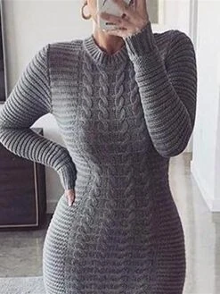 Women's Sweater Dress Winter Dress Jumper Dress Long Dress Maxi Dress Split Outdoor Street Daily Fashion Sexy Stand Collar Long Sleeve 2023 Slim Beige Gray Color S M L XL XXL Size -Tesla Style bdnxtl1695036468937