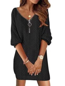 Women's Work Dress Casual Dress Sheath Dress Fashion Winter Dress Daily Mini Dress Backless V Neck Long Sleeve Plain Loose Fit Black White Pink Fall Winter S M L XL XXL -Tesla Style bejjio1695030995652