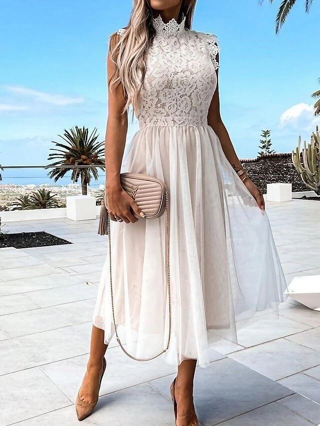 Women‘s Party Dress Wedding Guest Dress Lace Dress Swing Dress Midi Dress White Sleeveless Pure Color Lace Spring Summer Crew Neck Classic Daily Date Slim 2023 S M L XL 3 Women‘s Party Dress Wedding Guest Dress Lace Dress Swing Dress Midi Dress White Sleeveless Pure Color Lace Spring Summer Crew Neck Classic Daily Date Slim 2023 S M L XL