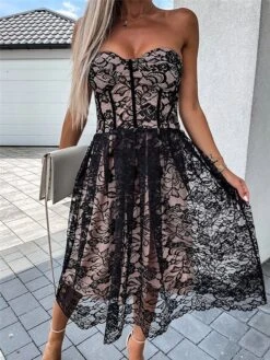 Women's Party Dress Lace Dress Homecoming Dress Mini Dress Black White Sleeveless Pure Color Backless Summer Spring Strapless Stylish Vacation Spring Dress 2023 S M L XL -Tesla Style bgfocg1655262367078