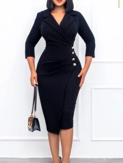 Women's Work Dress Blazer Dress Sheath Dress Fashion Winter Dress Office Daily Midi Dress Ruched Button Shirt Collar Long Sleeve Plain Regular Fit Black Red Green Fall Winter S M L XL XXL -Tesla Style bhocdg1695267070370