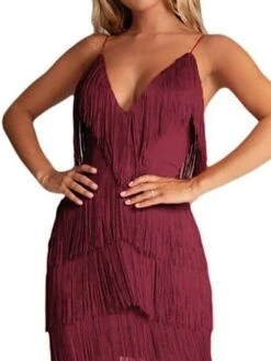 Women‘s Party Dress Fringe Dress Sheath Dress Homecoming Dress Mini Dress Black Wine Red Sleeveless Pure Color Tassel Fringe Spring Summer Spaghetti Strap Party 2023 S M L XL -Tesla Style bhtxrj1660890833767