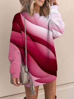 Women's Casual Dress Sweatshirt Dress Mini Dress Warm Fashion Outdoor Vacation Going Out Crew Neck Print Multi Color Loose Fit Blue Purple Rose Red S M L XL XXL -Tesla Style bimvpm1694068879931