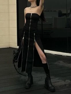 Women's Party Dress Cocktail Dress Sheath Dress Midi Dress Black Sleeveless Pure Color Backless Spring Fall Winter Strapless Fashion Halloween Vacation 2023 S M L -Tesla Style bjbdvs1693899027499