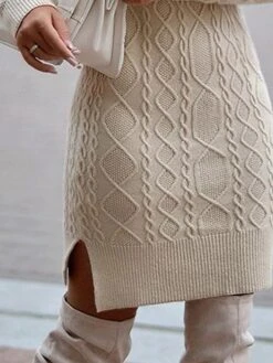 Women‘s Sweater Dress Winter Dress Casual Dress Midi Dress Beige Long Sleeve Pure Color Knit Print Winter Fall Turtleneck Casual Fall Dress 2023 S M L XL XXL -Tesla Style bjhbub1660559755040