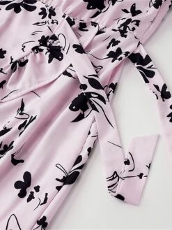 Women's Work Dress Semi Formal Dress Wrap Dress Fashion Mini Dress Lace Up Ruffle Crew Neck Long Sleeve Floral Regular Fit Black Pink Fuchsia Fall S M L XL XXL -Tesla Style bkblkt1693300593552