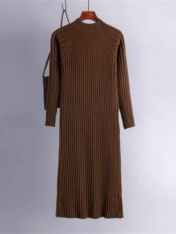 Women's Sweater Dress Jumper Dress Winter Dress Midi Dress Warm Plain Outdoor Daily Vacation Going Out Turtleneck Long Sleeve 2023 Loose Fit Black Brown Khaki One Size -Tesla Style bkdasn1697711603934