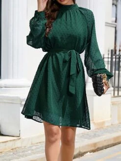 Women's Work Dress Chiffon Dress Black Dress Fashion Mini Dress Lace Up Ruched Crew Neck Long Sleeve Plain Loose Fit Black White Wine Fall Winter S M L XL XXL