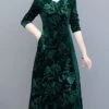 Women's Party Dress Velvet Dress Print Dress Midi Dress Maroon Dark Green Purple Long Sleeve Floral Print Spring Fall Winter V Neck Stylish Party Winter Dress Wedding Guest 2023 XL 2XL 3XL 4XL 5XL 6XL -Tesla Style bknxny1665489373493