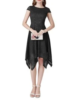 Women's Party Dress Lace Dress Cocktail Dress Midi Dress Black Pink Wine Short Sleeve Pure Color Lace Spring Fall Winter V Neck Fashion Winter Dress Wedding Guest Vacation 2023 S M L XL XXL -Tesla Style blfyhi1692180410392