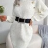 Women's Sweater Dress Winter Dress Jumper Dress Mini Dress Button Outdoor Street Daily Fashion Streetwear Turtleneck Long Sleeve 2023 Loose Fit White Pink Army Green Color S M L Size -Tesla Style blniln1694154084382