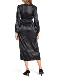 Women's Work Dress Satin Dress Black Dress Fashion Midi Dress Split V Neck Long Sleeve Plain Loose Fit Black Fall Winter S M L XL XXL -Tesla Style blokrm1693464437715