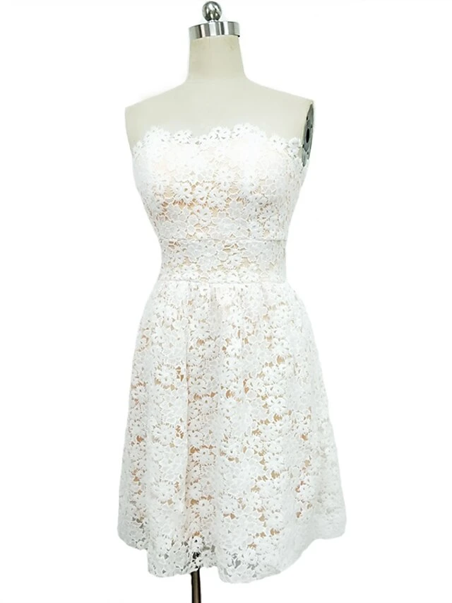 Women‘s Semi Formal Party Dress Homecoming Dress A Line Dress Mini Dress White Sleeveless Pure Color Lace Spring Summer Strapless Wedding Wedding Guest Slim 2023 S M L XL 8 Women‘s Semi Formal Party Dress Homecoming Dress A Line Dress Mini Dress White Sleeveless Pure Color Lace Spring Summer Strapless Wedding Wedding Guest Slim 2023 S M L XL - Image 6