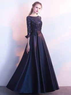 Women's Party Dress Sequin Dress Swing Dress Maxi Long Dress Silver Champagne Dark Blue 3/4 Length Sleeve Color Block Sequins Winter Fall Spring Crew Neck Fashion Party Evening Party Wedding Guest -Tesla Style bmyfzh1675412737000