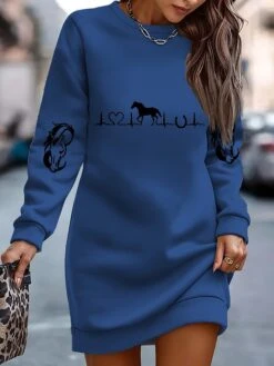 Women's Sweatshirt Dress Casual Dress Mini Dress Warm Fashion Outdoor Vacation Going Out Crew Neck Print Print Regular Fit White Red Blue S M L XL XXL -Tesla Style bmzabl1697708294133