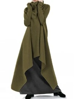 Women's Sweatshirt Dress Winter Dress Sweat Dress Long Dress Maxi Dress Black Wine Army Green Long Sleeve Color Block Patchwork Fall Winter Autumn Turtleneck Stylish Fall Dress Loose Fit 2023 S M L -Tesla Style bnsuow1663049693900