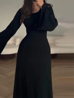 Women's Work Dress Casual Dress A Line Dress Fashion Winter Dress Daily Flared Sleeve Long Dress Maxi Dress Patchwork Crew Neck Long Sleeve Plain Regular Fit Black Pink Purple Fall Winter S M L XL -Tesla Style bnwwrg1697003397155