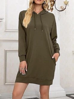 Women's Casual Dress Hoodie Dress Shift Dress Mini Dress Pocket Outdoor Street Daily Active Fashion Hooded Long Sleeve 2023 Loose Fit Black Wine Army Green Color S M L XL XXL Size -Tesla Style bpszbw1693558125504